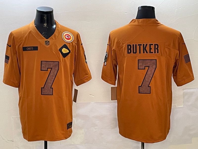 Men Kansas City Chiefs 7 Butker Yellow 2025 Nike Salute to Service Limited NFL Jersey style 4